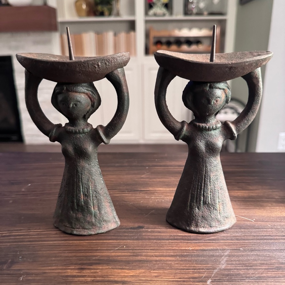 Rare Vintage Iron Candle Holders pair of 2